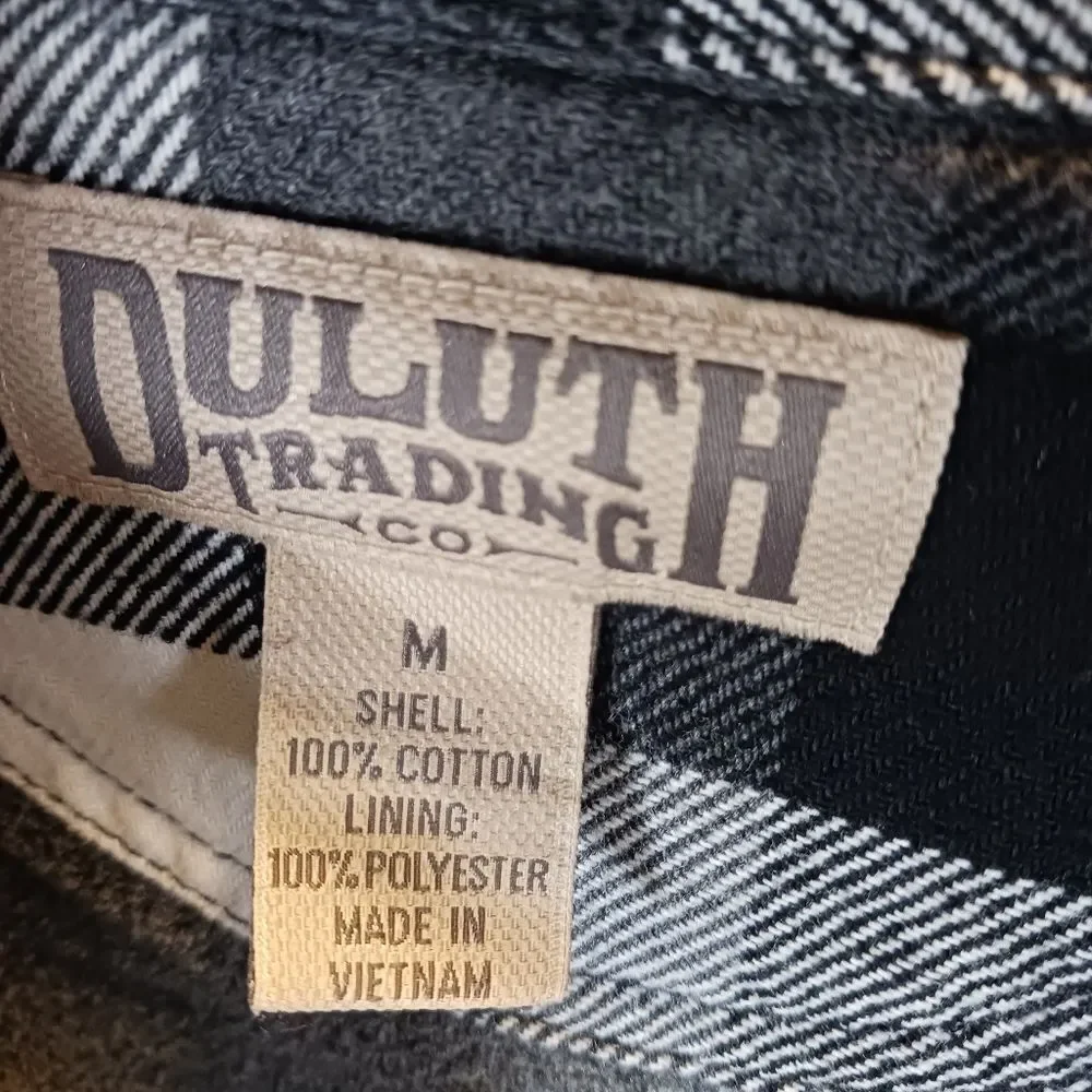 DULUTH TRADING CO Plaid Shacket Fleece Lined Heavy Workwear Black White Men's M